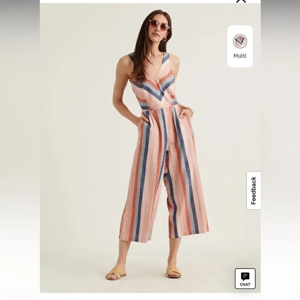 Lucky Brand V-Neck Striped Jumpsuit Multicolored Size Small